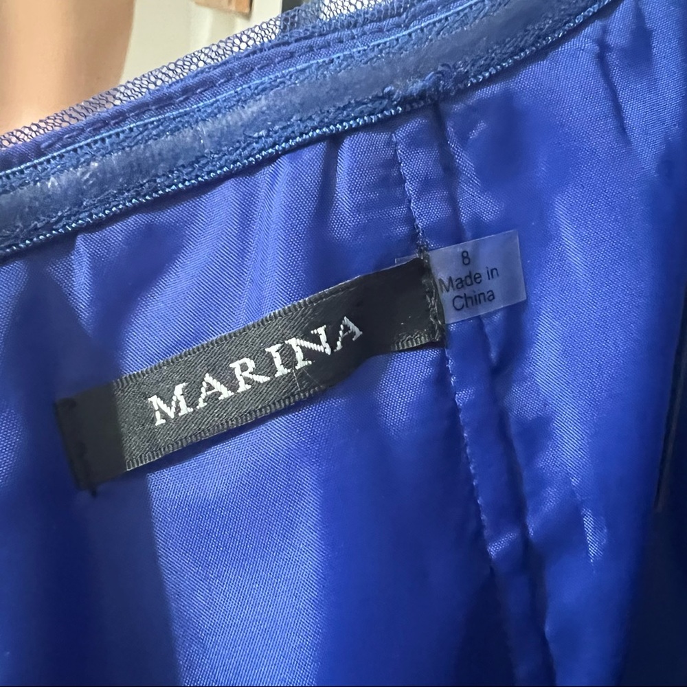 Marina Royal Blue Knee-Length Pleated Chiffon Strapless Dress Size 8 - Picture 4 of 11